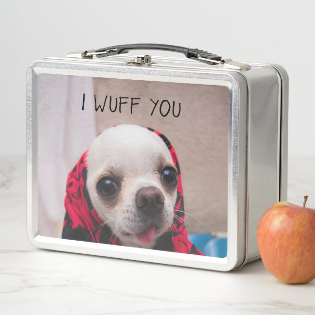 Chihuahua cute I wuff you love Valentines Metal Lunch Box (In Situ)