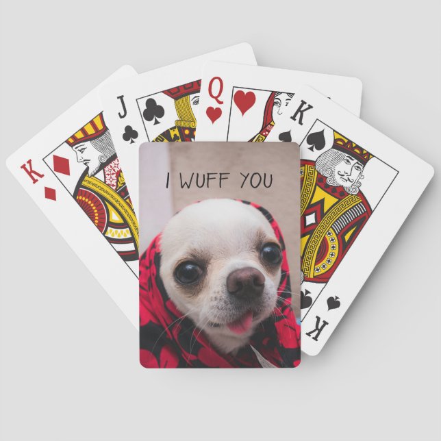 Chihuahua cute I wuff you love Valentines Playing Cards (Back)