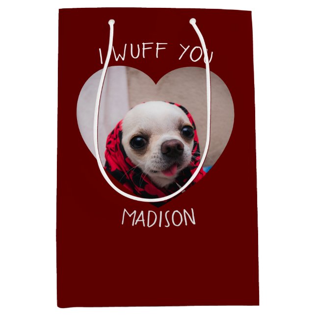 Chihuahua cute wuff you love Valentine heart photo Medium Gift Bag (Front)