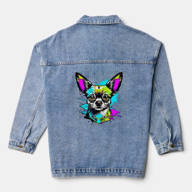 Chihuahua Cyberpunk style Art Dog Lover Denim Jacket (Back)