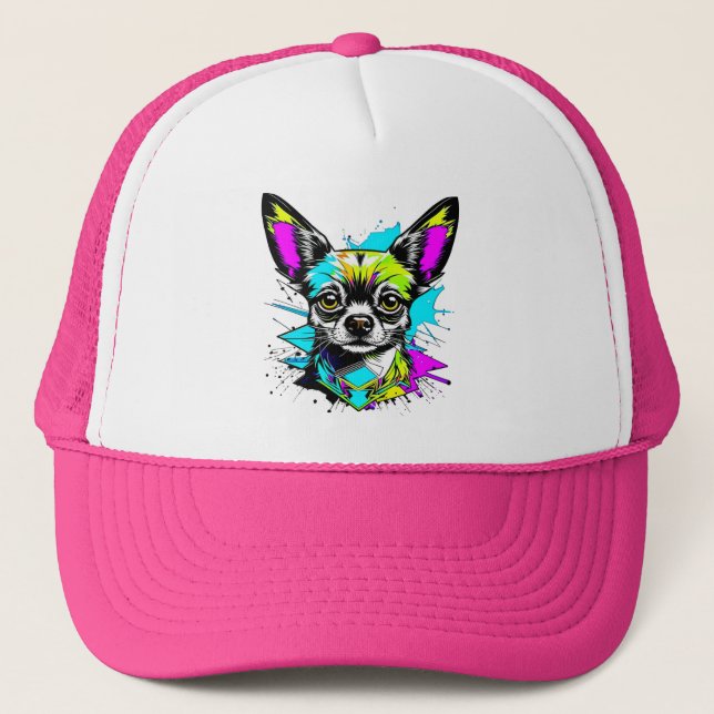 Chihuahua Cyberpunk style Art Dog Lover Trucker Hat (Front)