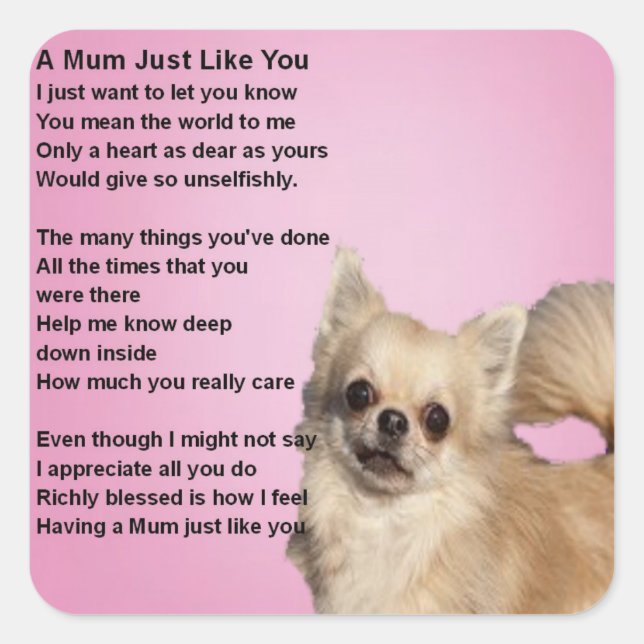 chihuahua Design - Mum Poem Square Sticker (Front)