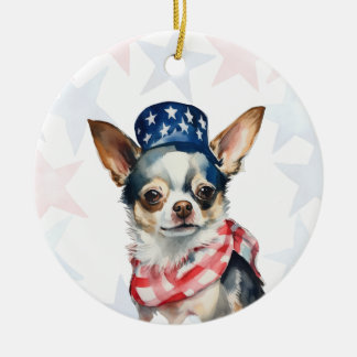 Chihuahua Dog, 4th of july Personalised Ceramic Tree Decoration