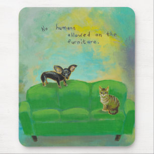 Chihuahua dog and cat on sofa fun original art mouse mat