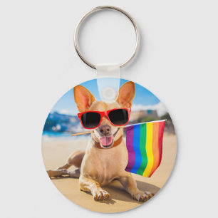 Chihuahua Dog at the Beach Key Ring