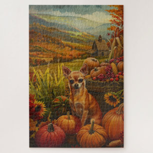 Chihuahua Dog Autumn Harvest Thanksgiving  Jigsaw Puzzle