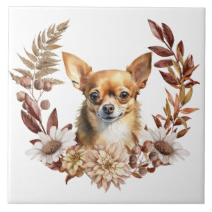 Chihuahua Dog Autumn Wreath Tile