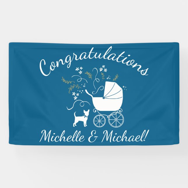 Chihuahua Dog Baby Shower Blue Boy Banner (Horizontal)