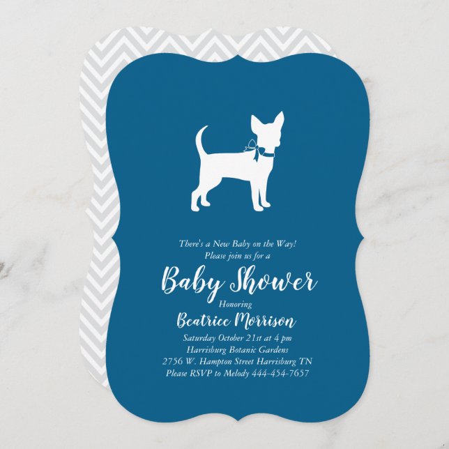 Chihuahua Dog Baby Shower Blue Boy Invitation (Front/Back)