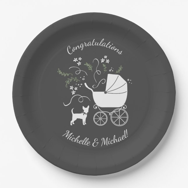 Chihuahua Dog Baby Shower Gender Neutral Paper Plate (Front)
