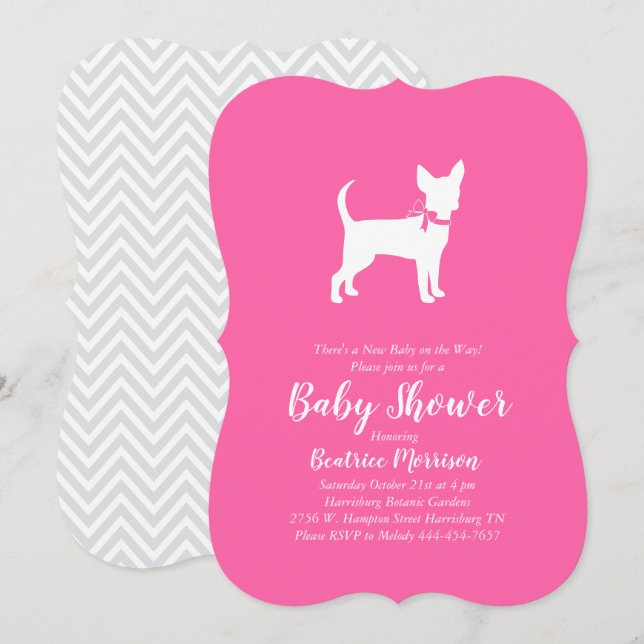 Chihuahua Dog Baby Shower Girl Pink Invitation (Front/Back)