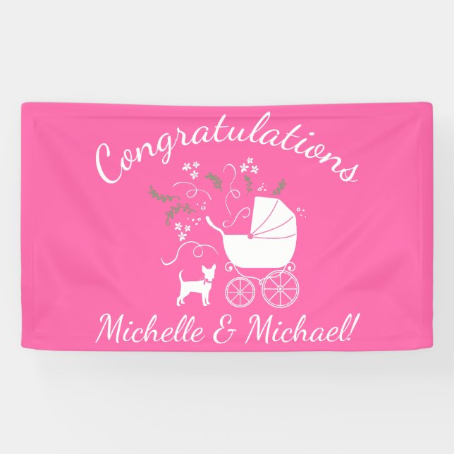Chihuahua Dog Baby Shower Pink Girl Banner (Horizontal)