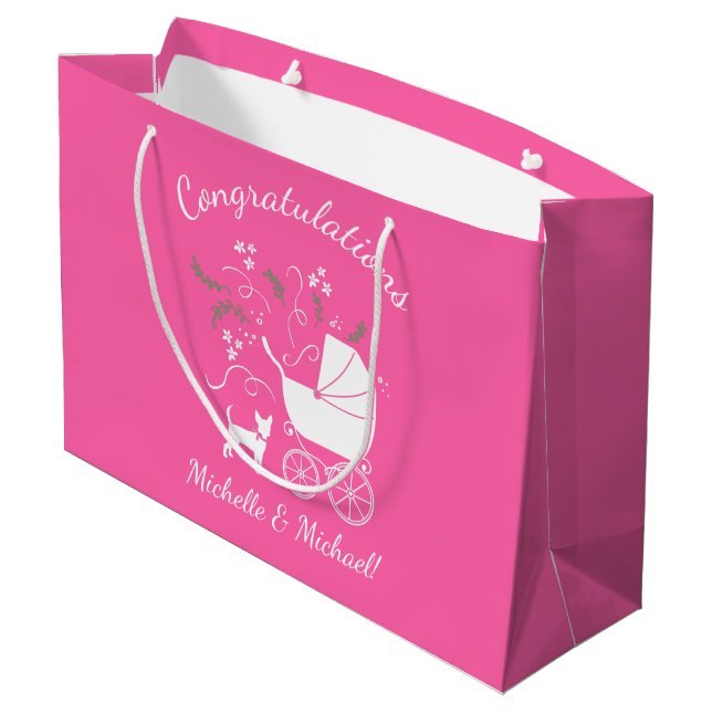 Chihuahua Dog Baby Shower Pink Girl Large Gift Bag (Back Angled)