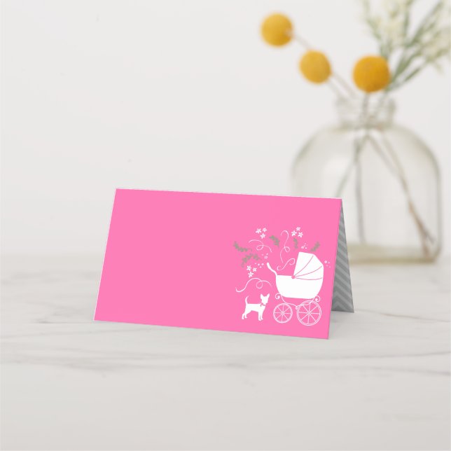 Chihuahua Dog Baby Shower Pink Girl Place Card (Front)