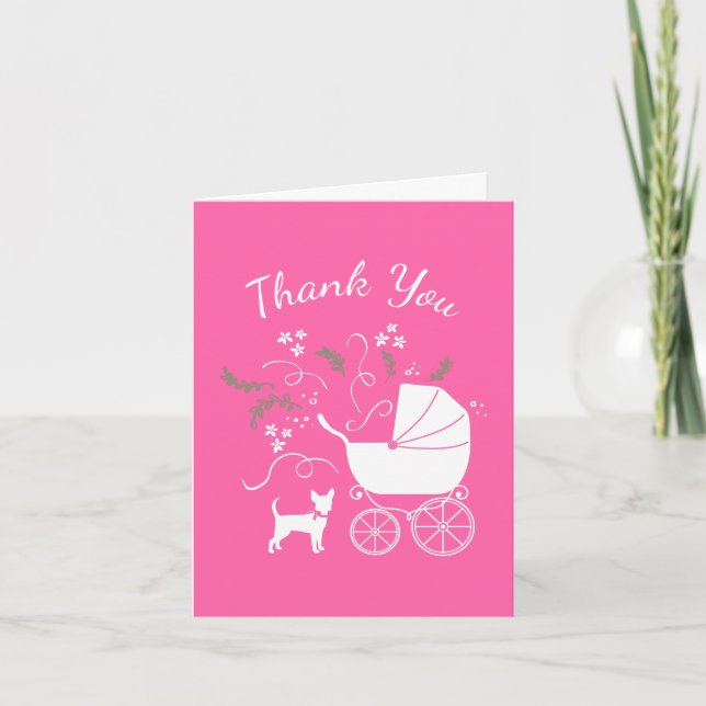Chihuahua Dog Baby Shower Pink Girl Thank You Card (Front)