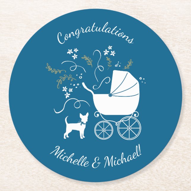 Chihuahua Dog Baby Shower Round Paper Coaster (Front)