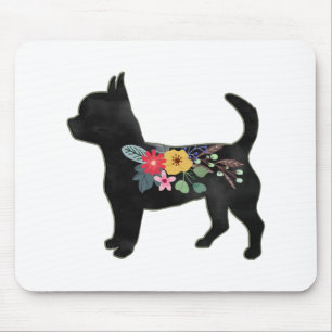 Chihuahua Dog Breed Boho Floral Silhouette Mouse Mat