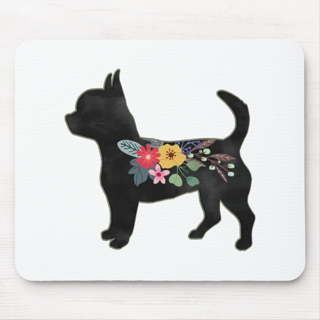 Chihuahua Dog Breed Boho Floral Silhouette Mouse Mat (Front)