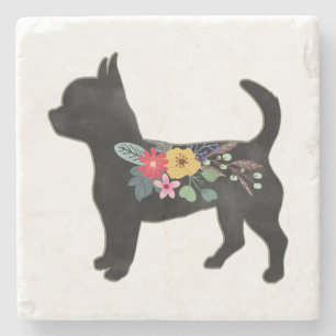 Chihuahua Dog Breed Boho Floral Silhouette Stone C Stone Coaster
