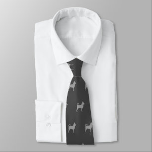 Chihuahua Dog Breed Silhouettes Pattern Grey Tie
