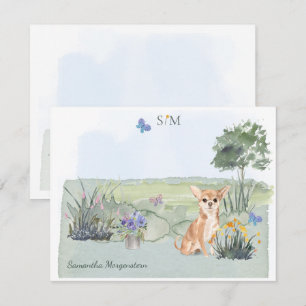 Chihuahua Dog Butterfly Meadow Monogram  Name      Card