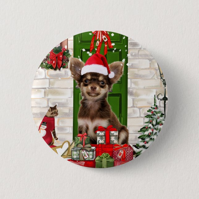 Chihuahua Dog Christmas  6 Cm Round Badge (Front)