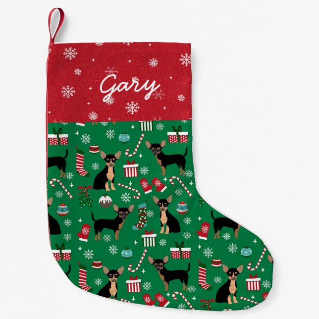 Chihuahua dog christmas black and tan small christmas stocking (Front)