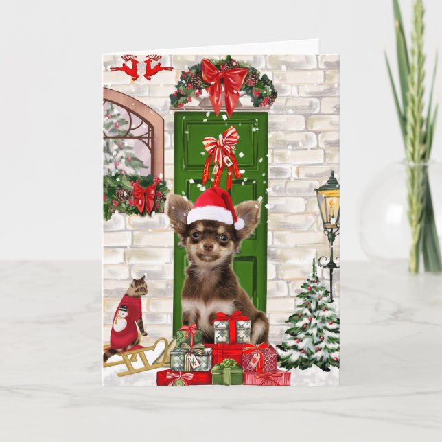Chihuahua Dog Christmas  Card (Front)