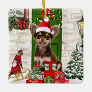 Chihuahua Dog Christmas Ceramic Ornament