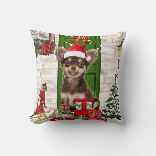 Chihuahua Dog Christmas Cushion (Front)