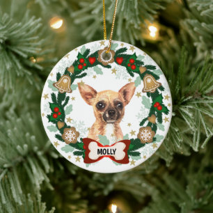 Chihuahua Dog Christmas Cute Dog Cookie Wreath Ceramic Tree Decoration