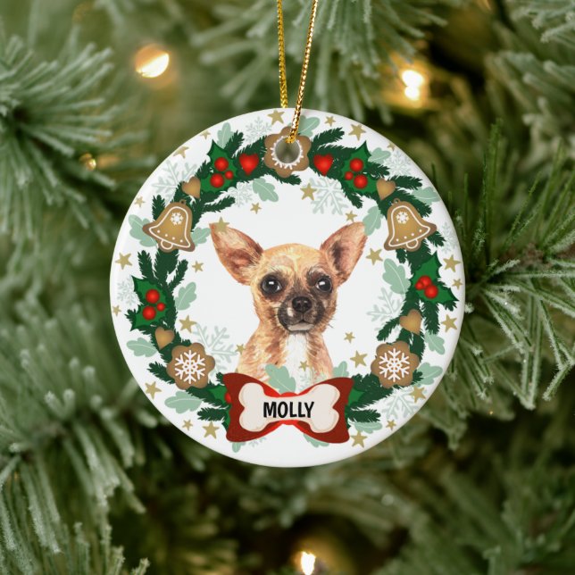 Chihuahua Dog Christmas Cute Dog Cookie Wreath Ceramic Tree Decoration (Tree)