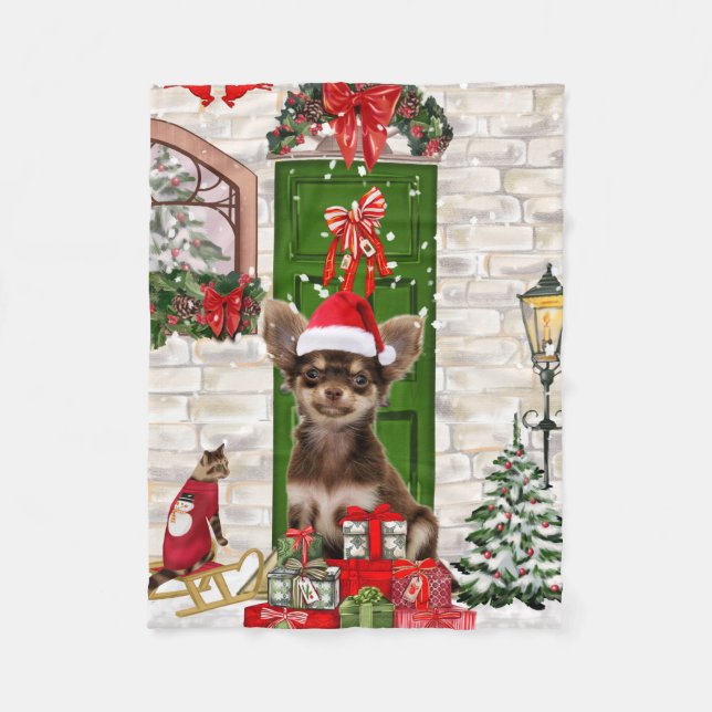 Chihuahua Dog Christmas Fleece Blanket (Front)