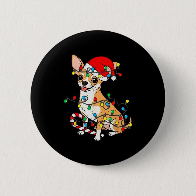Chihuahua Dog Christmas Lights Santa Xmas Pet Dog  6 Cm Round Badge (Front)