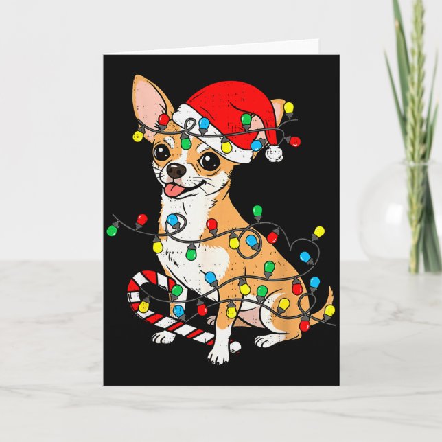 Chihuahua Dog Christmas Lights Santa Xmas Pet Dog  Card (Front)