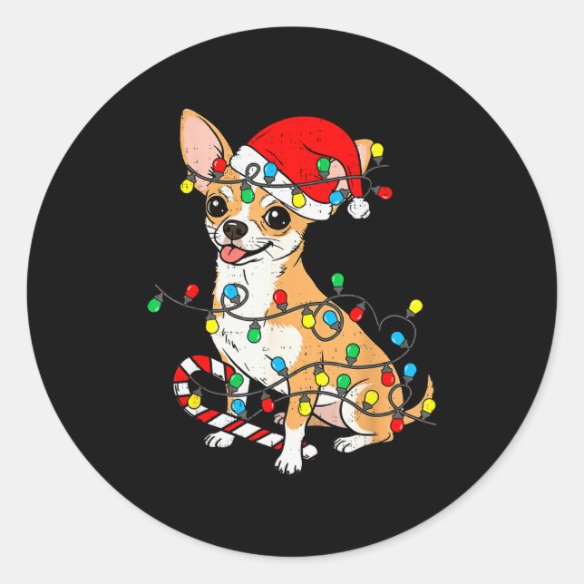 Chihuahua Dog Christmas Lights Santa Xmas Pet Dog  Classic Round Sticker (Front)