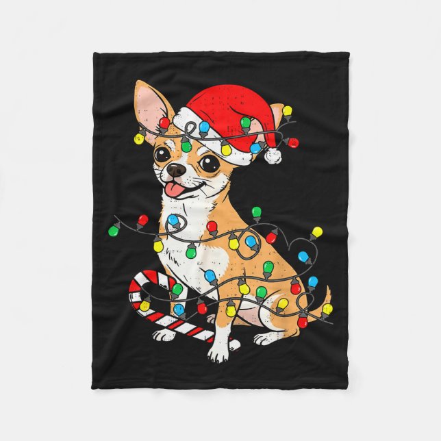 Chihuahua Dog Christmas Lights Santa Xmas Pet Dog  Fleece Blanket (Front)