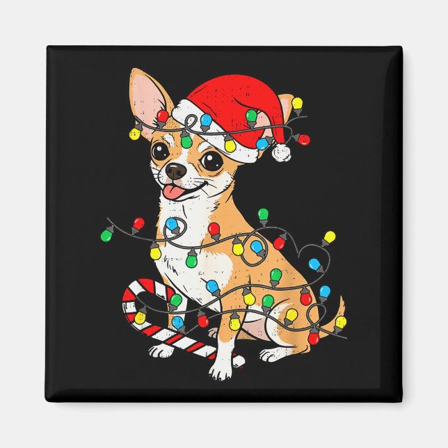 Chihuahua Dog Christmas Lights Santa Xmas Pet Dog  Magnet (Front)