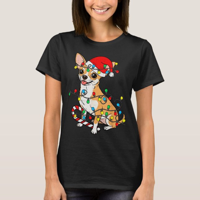 Chihuahua Dog Christmas Lights Santa Xmas Pet Dog  T-Shirt (Front)