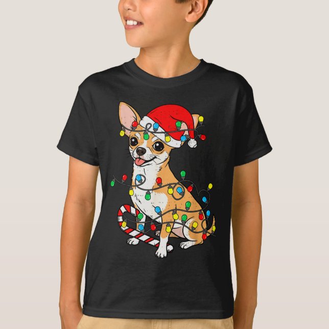 Chihuahua Dog Christmas Lights Santa Xmas Pet Dog  T-Shirt (Front)