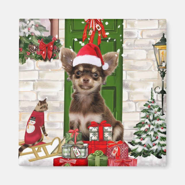 Chihuahua Dog Christmas  Magnet (Front)