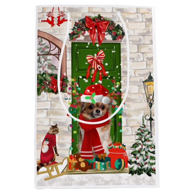 Chihuahua Dog Christmas  Medium Gift Bag (Front)