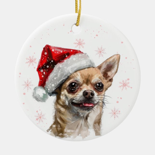 Chihuahua Dog Christmas Personalized Ceramic Tree Decoration (Front)