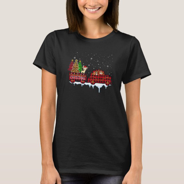 Chihuahua Dog Christmas Red Plaid Truck Santa Xmas T-Shirt (Front)