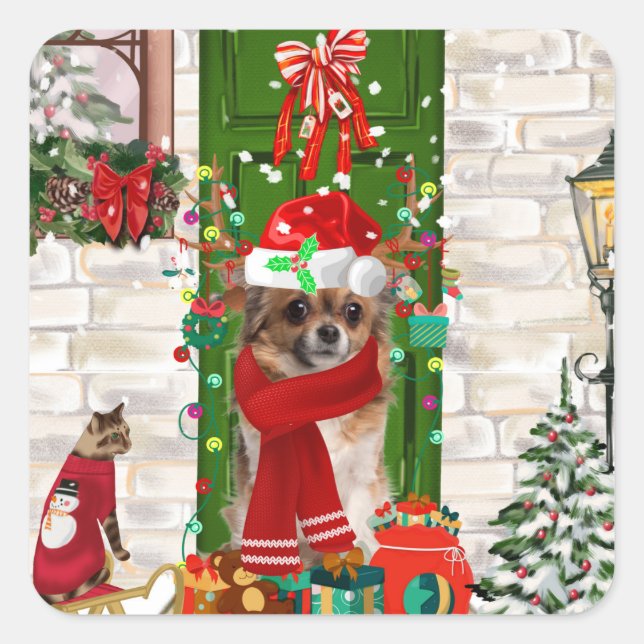 Chihuahua Dog Christmas  Square Sticker (Front)