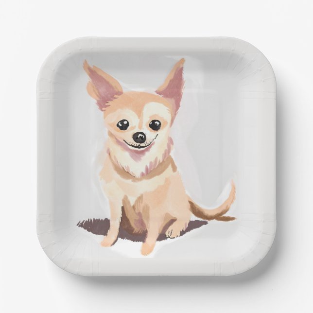 Chihuahua Dog | Cute Dog Pet Puppy Watercolor Paper Plate (Front)