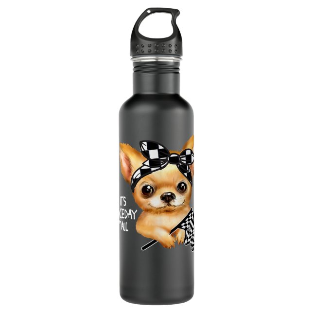 Chihuahua Dog Dirt Track Racing Chequered Race Fla 710 Ml Water Bottle (Front)