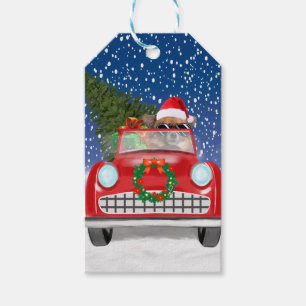 Chihuahua Dog Driving Car In Snow Christmas Gift Tags