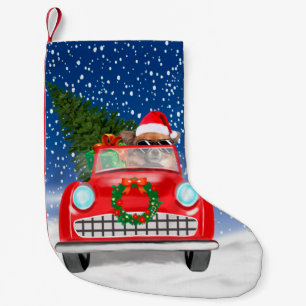 Chihuahua Dog Driving Car In Snow Christmas Small Christmas Stocking