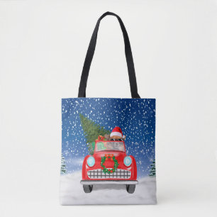  Chihuahua Dog Driving Car In Snow Christmas  Tote Bag